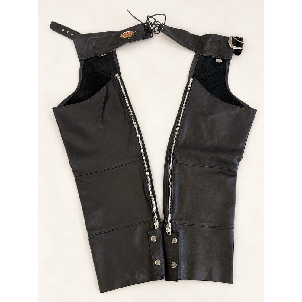 Harley Davidson Leather Motorcycle Chaps Mens Small Black Riding Biker MINT